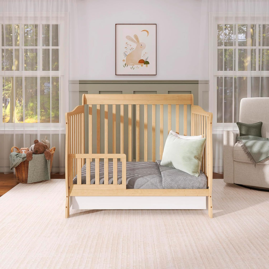 Dream On Me Ashton 4-In-1 Convertible Crib In Natural, Greenguard Gold, JPMA Certified, Non-Toxic Finishes, Features 4 Mattress Height Settings, Made Of Solid Pinewood