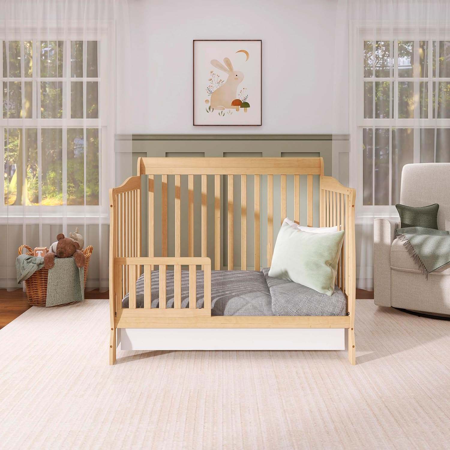 Dream On Me Ashton 4-In-1 Convertible Crib In Natural, Greenguard Gold, JPMA Certified, Non-Toxic Finishes, Features 4 Mattress Height Settings, Made Of Solid Pinewood