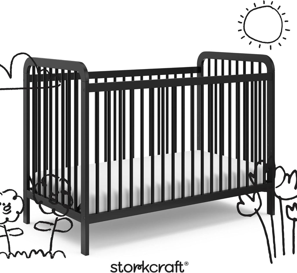 Storkcraft Pasadena 3-in-1 Convertible Crib – GREENGUARD Gold Certified, 100% Solid Wood, Fits Standard Crib Mattress, Converts to Toddler Bed and Daybed, 4 Mattress Heights (Black)