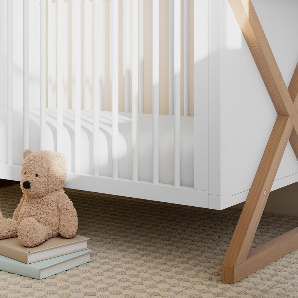 Storkcraft Equinox 3-in-1 Convertible Crib – GREENGUARD Gold Certified, Fits Standard Crib Mattress, Converts to Toddler Bed and Daybed, 4 Adjustable Mattress Heights (White and Vintage Driftwood)