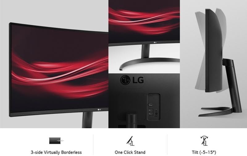 LG 34" WQHD Curved Monitor, 100Hz IPS HDR 10, AMD FreeSync, PBP, Auto Input Switch, Dual Controller, 1 x DisplayPort, 2 x HDMI, Black
