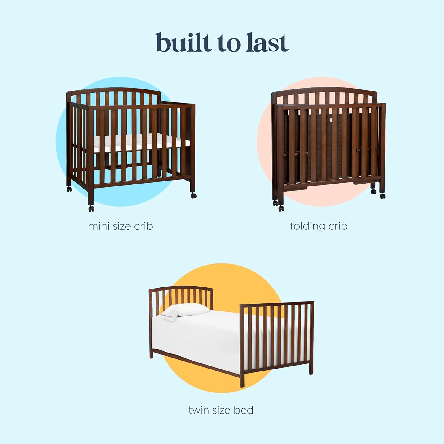 DaVinci Dylan 3-in-1 Portable Baby Crib with Wheels - Toddler Bed & Daybed Conversion - Perfect for Small Spaces & Easy to Assemble, GREENGUARD Gold Certified, 4 Adjustable Mattress Heights - Espresso
