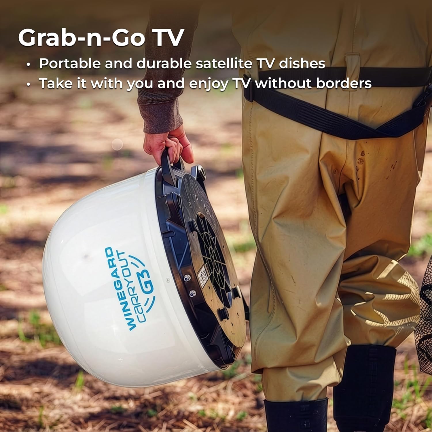 Winegard GM‑9000 Carryout G3 - Automatic Portable Satellite TV Antenna - Dual Receiver Outputs – DIRECTV, Dish & Bell - RV, Camping, Tailgating & Outdoor Entertainment - White