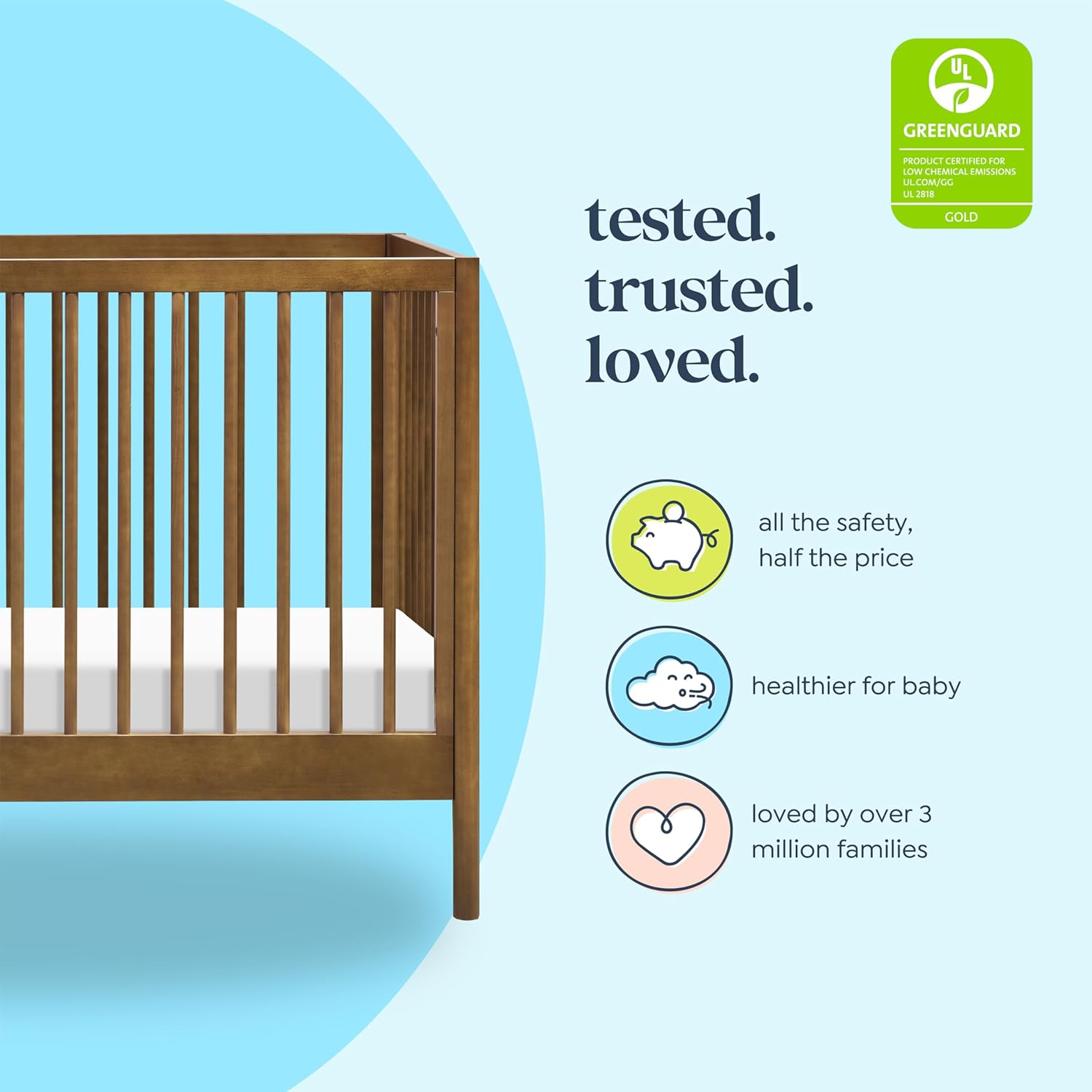 Davinci Birdie 3-in-1 Convertible Crib in Walnut, Converts from a Crib to a Toddler Bed and Day Bed, Easy to Assemble, Greenguard Gold Certified, 100% Solid Wood
