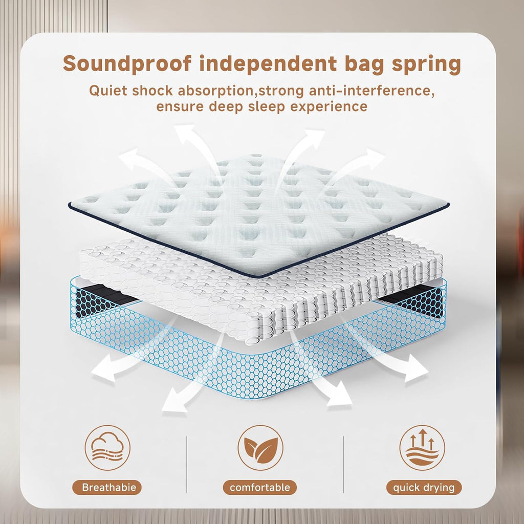 Full Mattress,12 Inch Full Size Mattresses in a Box, Hybrid Pocket Spring Mattress with CertiPUR-US Certified Foam, Fiberglass Free, Cool Sleep Technology 75''L x 54''W