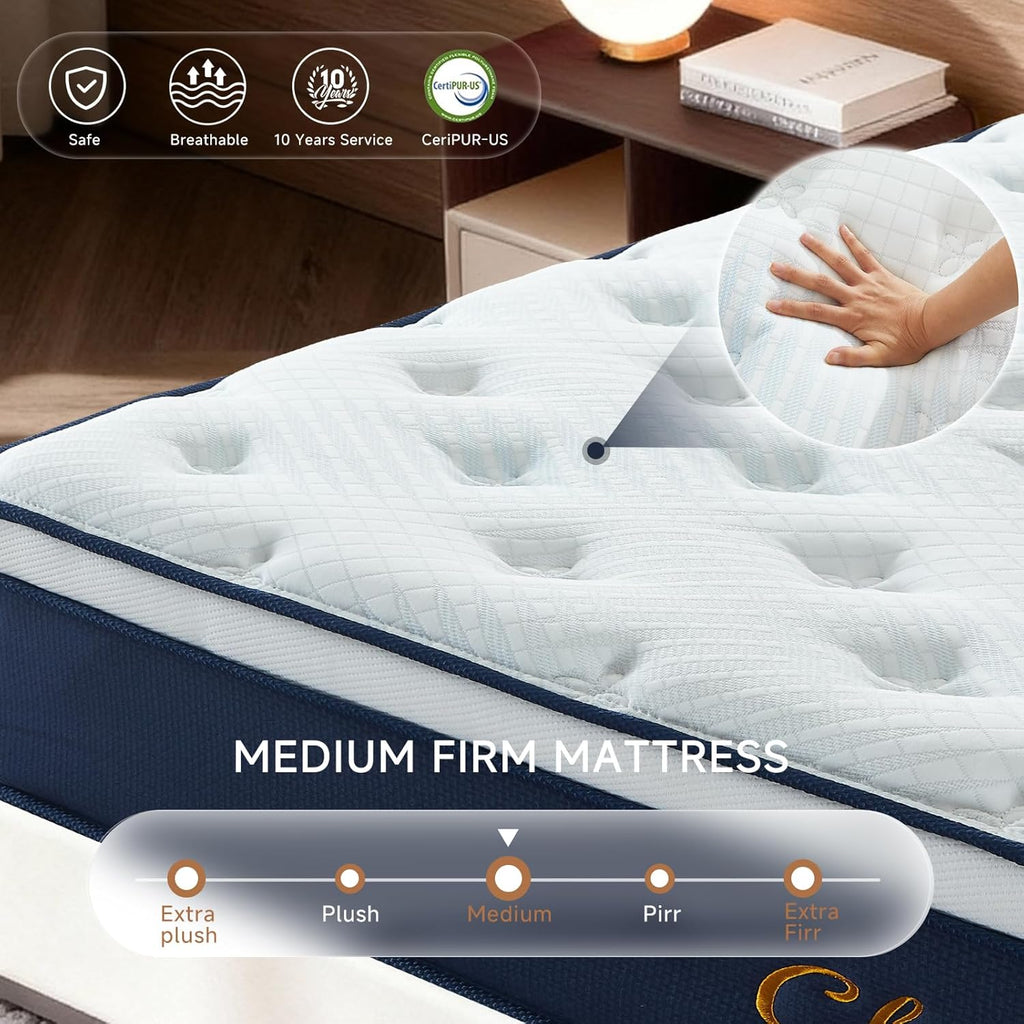 Queen Mattress,12 Inch Queen Size Mattresses in a Box, Hybrid Pocket Spring Mattress with CertiPUR-US Certified Foam, Fiberglass Free, Cool Sleep Technology 80''L x 60''W