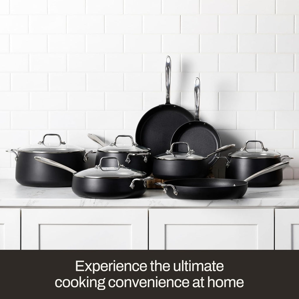 All-Clad HA1 Expert Hard Anodized Nonstick Cookware Set (13 Piece) Pots, Frying Pans, Dishwasher-Safe, Oven-Safe Up to 500°F Compatible with All Stovetops (Gas, Electric & Induction) - Black