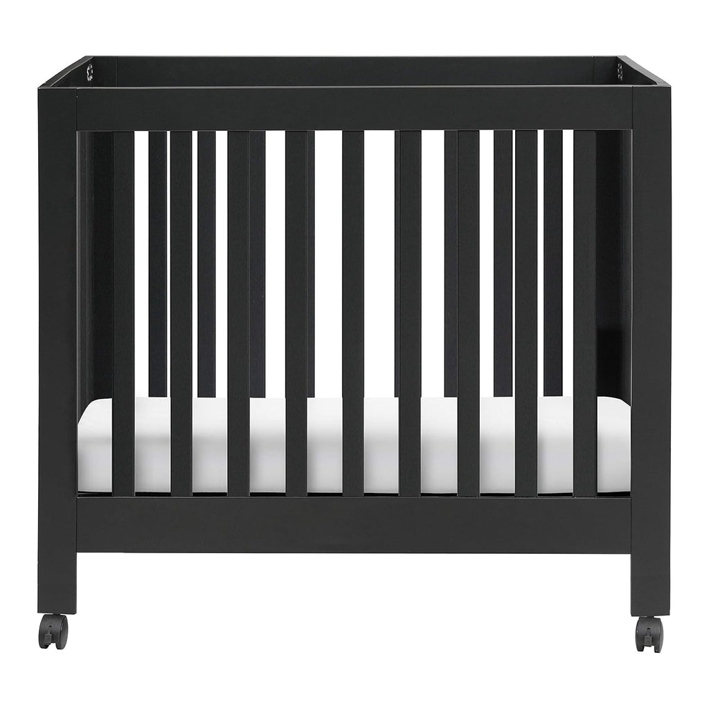 Babyletto Origami Mini Portable Folding Crib with Wheels in Black, 2 Adjustable Mattress Positions, Greenguard Gold Certified