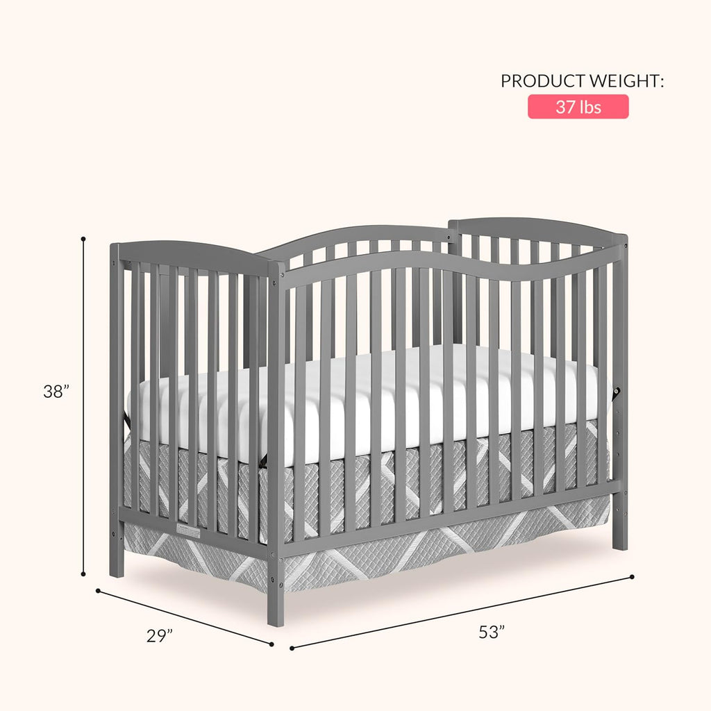 Dream On Me Chelsea 5-in-1 Convertible Full-Size Baby Crib in Steel Grey, GreenGuard Gold & BSA, Pinewood, 4 Mattress Heights, Converts to Toddler, Day & Full-Size Bed, Modern Classic Nursery