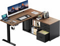 HUANUO 55 Inch L Shaped Standing Desk with Drawers, Electric Executive Desk with File Cabinet Sets, Adjustable Height Stand Up Desk, Home Office Computer Desk with 4 Memory Presets, Walnut