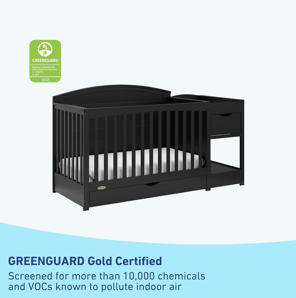 Graco Bellwood 5-in-1 Convertible Crib & Changer with Drawer - GREENGUARD Gold Certified, Full-Size Storage Drawer, Converts to Toddler Bed (Black)