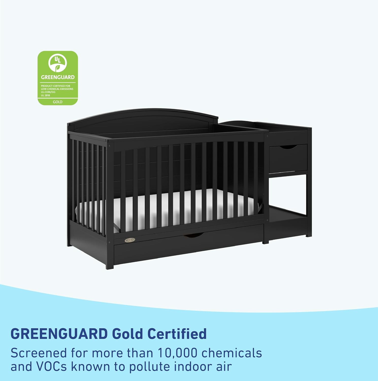 Graco Bellwood 5-in-1 Convertible Crib & Changer with Drawer - GREENGUARD Gold Certified, Full-Size Storage Drawer, Converts to Toddler Bed (Black)