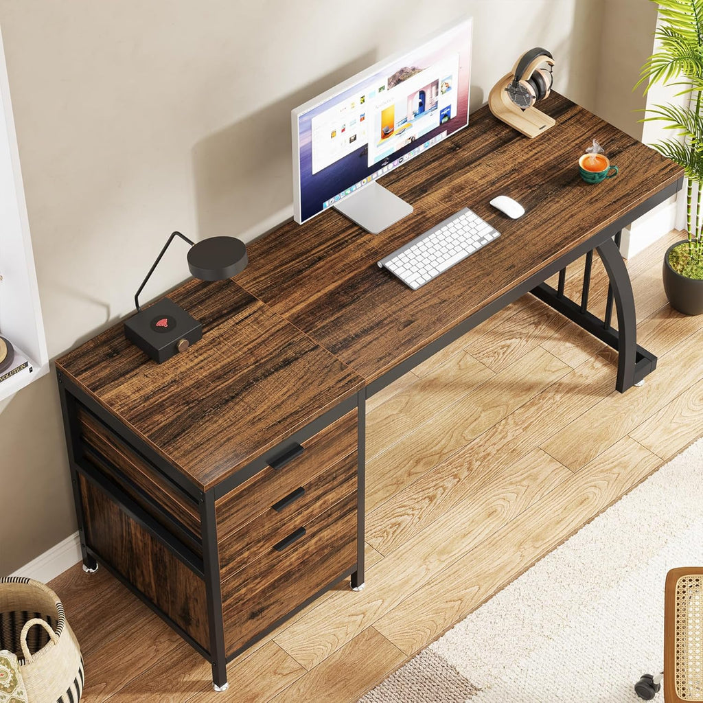 Tribesigns Computer Desk with 3 Drawers, 59-Inch PC Desk with Reversible Drawers, Industrial Study Writing Table Workstation with File Storage for Home Office, Rustic Brown