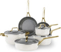 Ceramic Nonstick 10pc Cookware Pots and Pans Set,PFAS & PFOA Free, Dishwasher &Oven Safe, All Stovetop Compatible（electric,gas,induction), Tempered Glass Lids, Stay-Cool Handles for even heat.