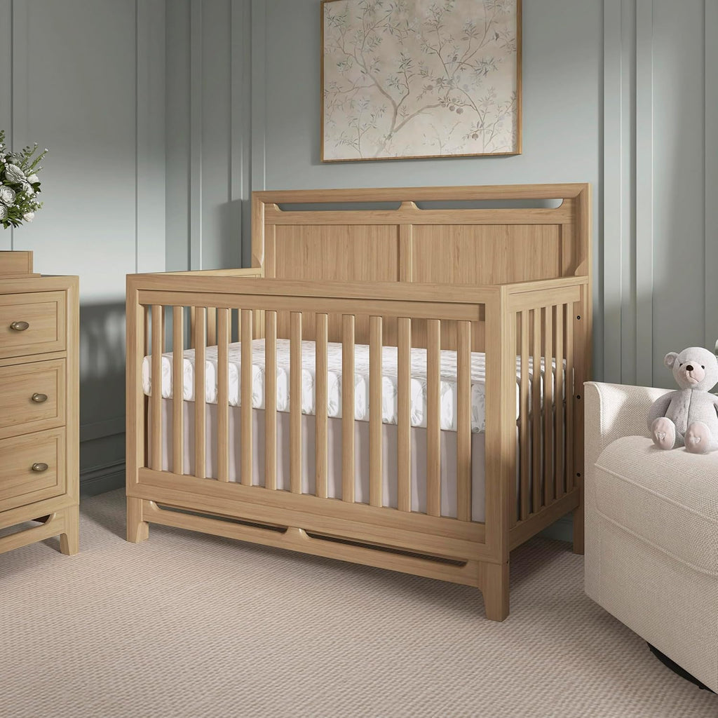 Evolur Bradford 5-in-1 Convertible Full Size Baby Crib, Pinewood Nursery Converts to Daybed, Toddler Bed and Full-Size Bed, 3 Mattress Heights, GREENGUARD Gold & BSA Certified - Alpine Oak