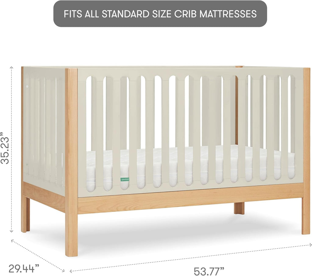 Newton Baby Galileo Standard Crib, Solid Beech Wood in Natural/Dove 2-Tone Color, 3-in-1 Convertible Crib with Toddler Bed Conversion Kit, Ultra-Safe Non-Toxic Finish