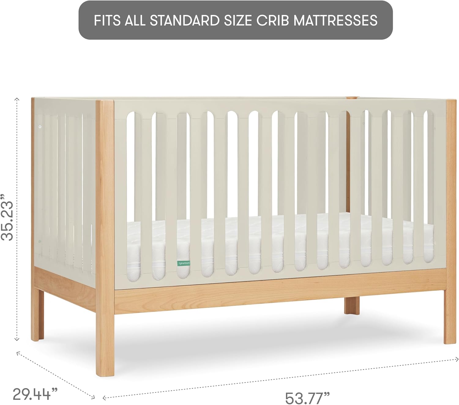 Newton Baby Galileo Standard Crib, Solid Beech Wood in Natural/Dove 2-Tone Color, 3-in-1 Convertible Crib with Toddler Bed Conversion Kit, Ultra-Safe Non-Toxic Finish