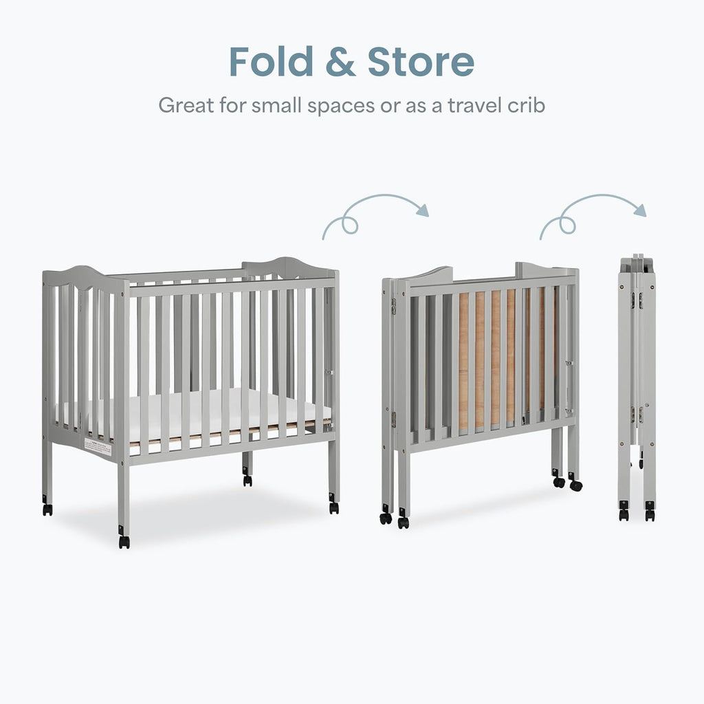 Dream On Me 2-in-1 Lightweight Folding Portable Stationary Side Crib in Pebble Grey, Greenguard Gold Certified, Baby Crib to Playpen, Folds Flat for Storage, Locking Wheels