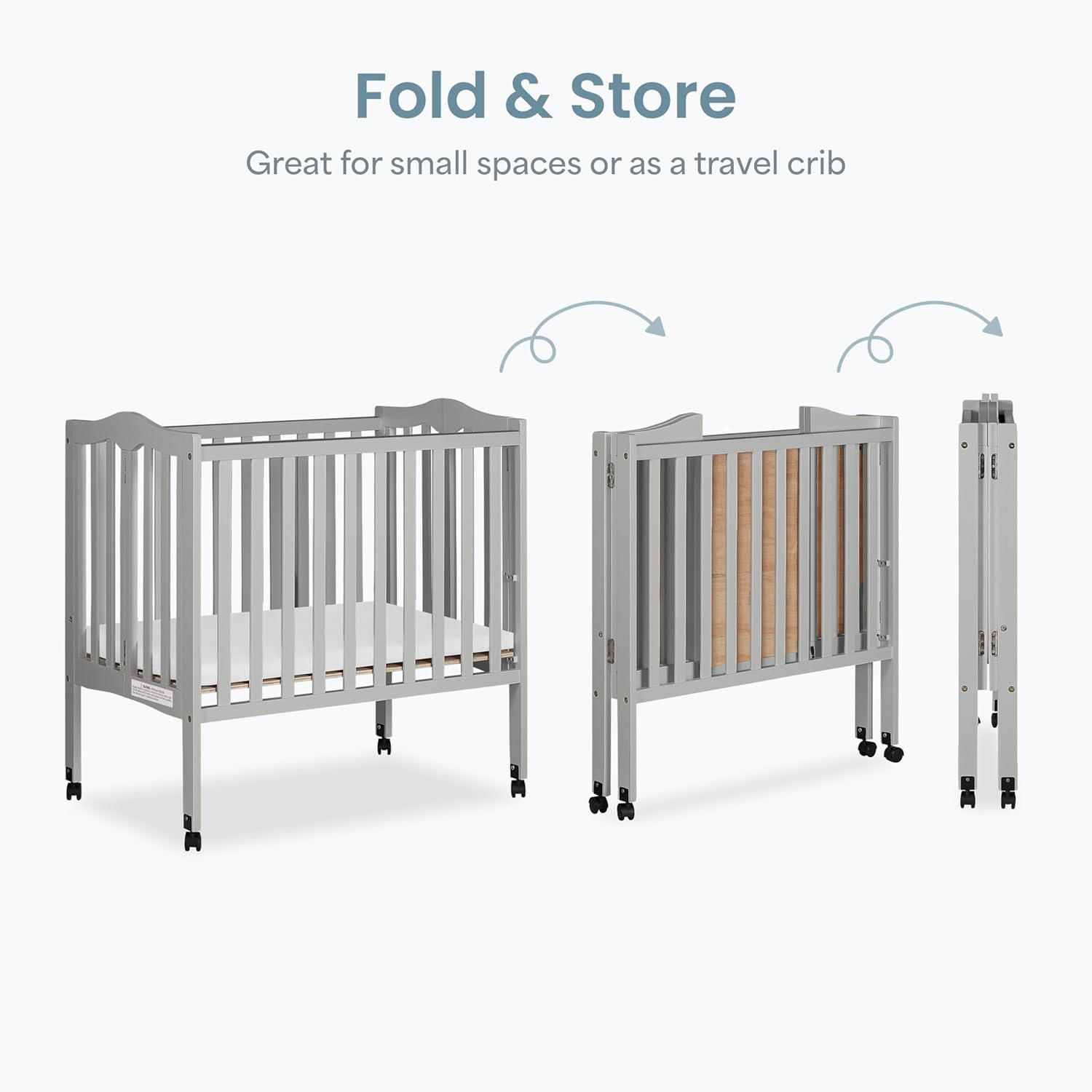 Dream On Me 2-in-1 Lightweight Folding Portable Stationary Side Crib in Pebble Grey, Greenguard Gold Certified, Baby Crib to Playpen, Folds Flat for Storage, Locking Wheels