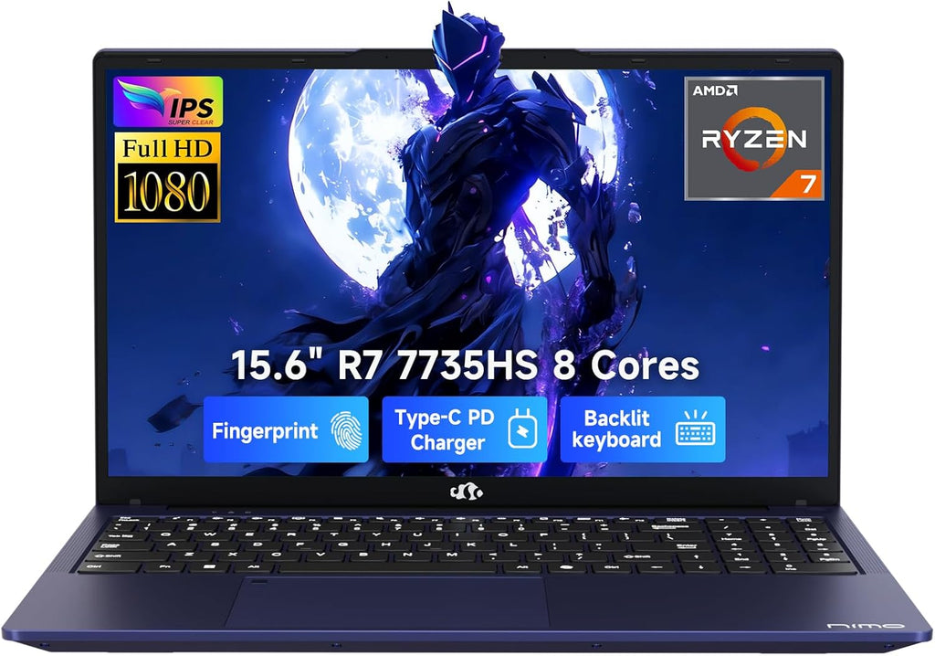 NIMO 15.6" Light-Gaming-Laptop, 8 Cores AMD Ryzen 7 7735HS 32GB RAM 1TB SSD (Beat i7-12650H Up to 4.75GHz) Radeon 680M 100W Fast PD FHD Backlit Keyboard for Content Creators & Student 2-Yr Warranty
