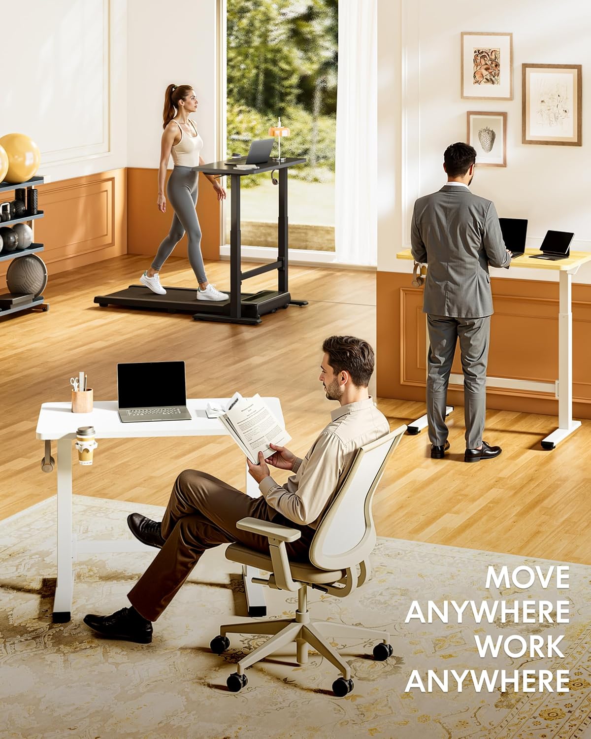 FLEXISPOT H7 Plus Gas Spring Adjustable Standing Desk, Mobile Rolling Sit-Stand Table with Wheels, Cordless Stand Up Desk for Small Spaces & Home Office, 40" One-Piece Desktop Black,Height 27.6"–45"