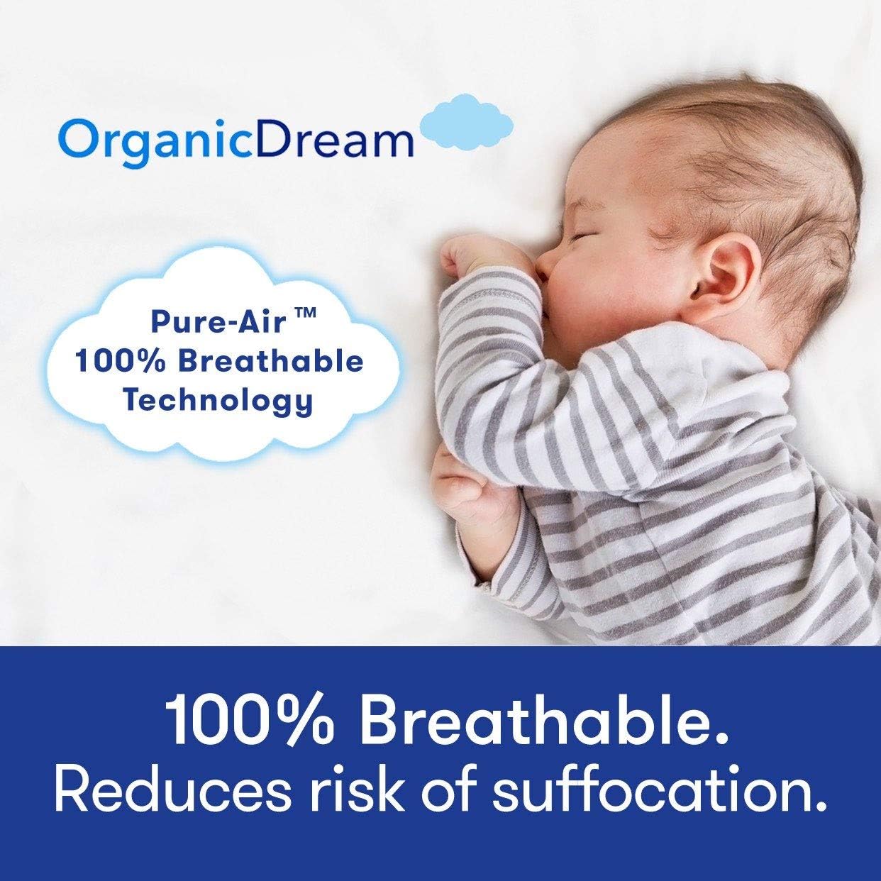 ORGANICDREAM Crib and Toddler Mattress - 100% Breathable Proven to Reduce Suffocation Risk, 100% Washable Cover, Baby + Toddler Bed, GREENGUARD Certified, Hypoallergenic - Deluxe 5"- White