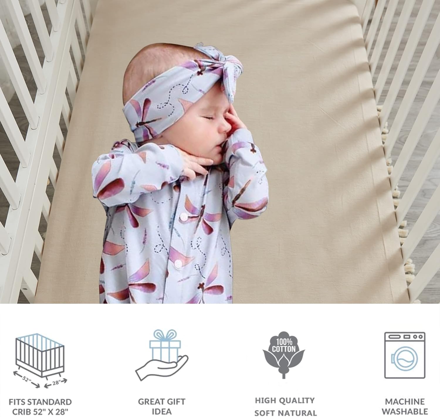 Brandream Gender Neutral Boho Bohemian Baby Girl Boy Nursery Crib Bedding Set 3 Pieces Solid Beige Farmhouse Chic Unisex Minimalist Tassel Fringe Macrame Cozy 100% Cotton with Washed Craft Super Soft