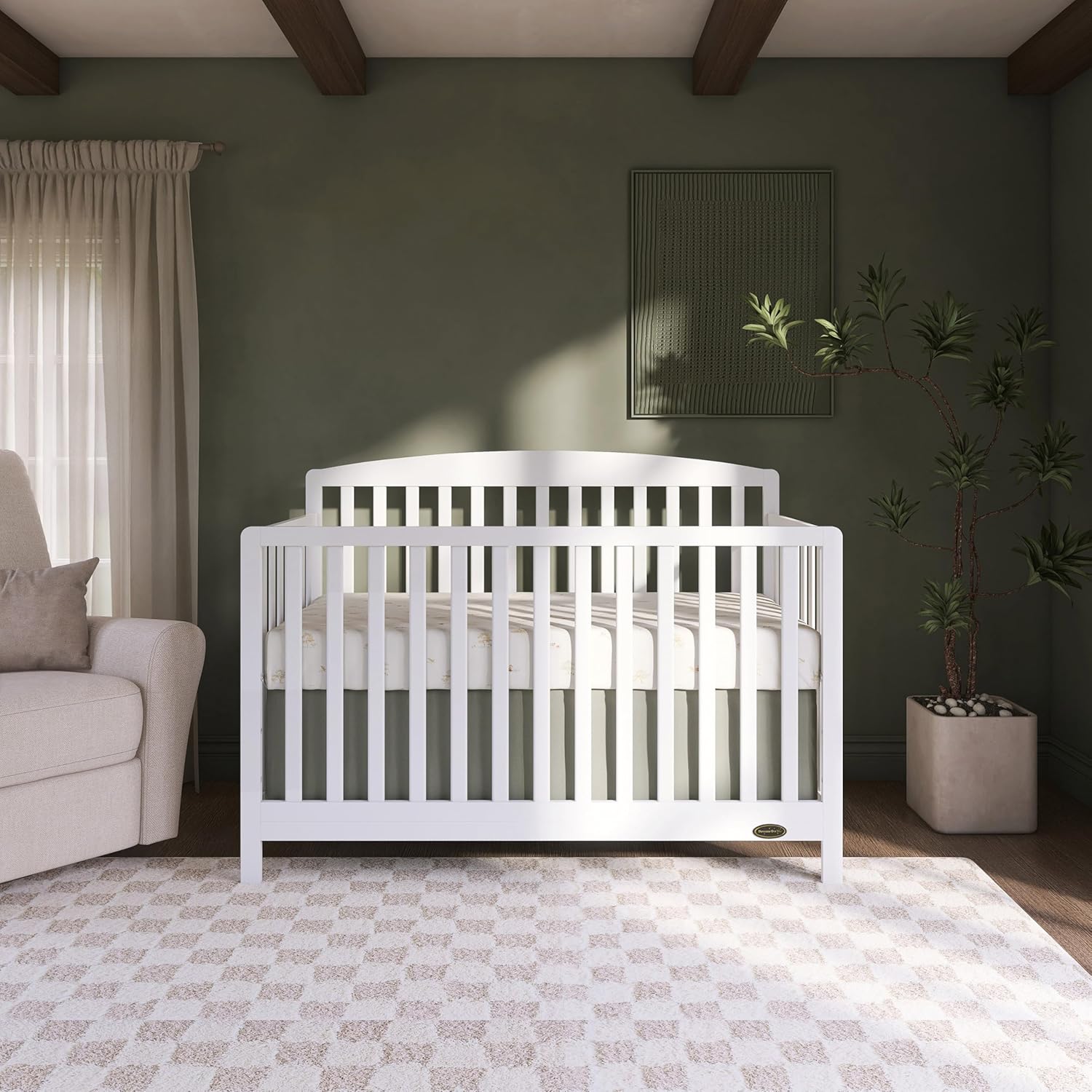 Dream On Me Odelle 5-in-1 Convertible Full-Size Baby Crib in White, GreenGuard Gold & JPMA Converts to Toddler, Day & Full-Size Bed, Sustainable Pinewood, 3 Mattress Heights