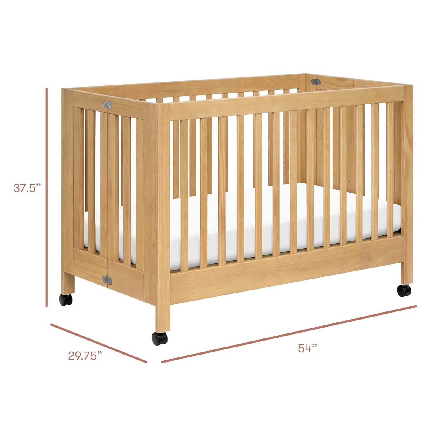 Babyletto Maki Full-Size 2-in-1 Portable Folding Crib with Toddler Bed Conversion Kit in Honey, Greenguard Gold Certified