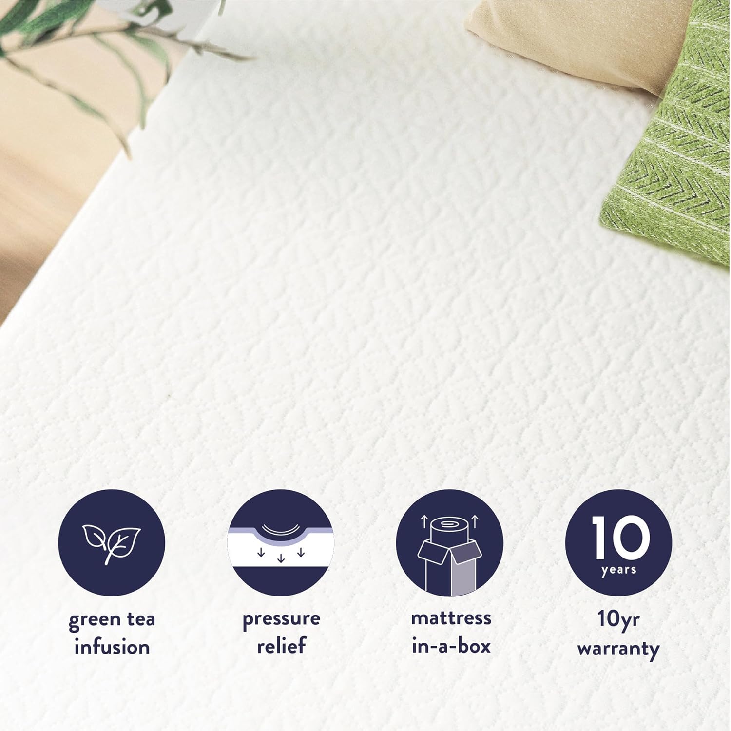 Best Price Mattress 8 inch Twin Mattress Bed-In-A-Box, Green Tea Memory Foam, White