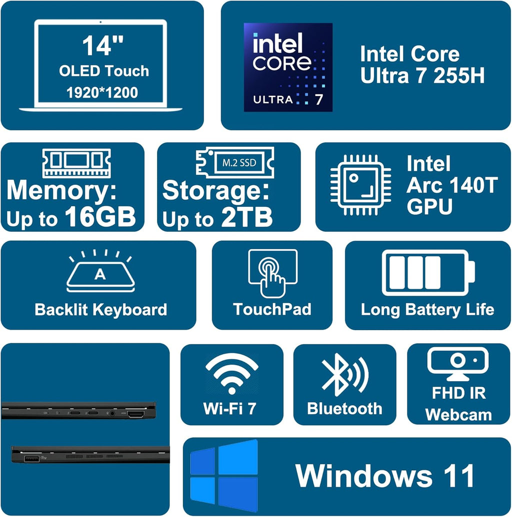 ASUS Zenbook 14 Creator Laptop 14" WUXGA Lumina OLED Touch (500nits HDR, 100% DCI-P3) Intel 16-core Ultra 7 255H (Up to 13 Tops) 16GB RAM 512GB SSD for Business Work Win11 ICP Hub