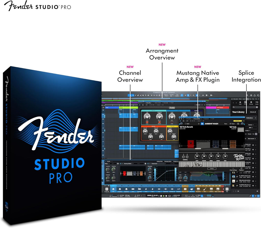 Fender Studio Pro 8 — Perpetual License Upgrade PC/Mac Online Code Full Music Production Software, Digital Audio Workstation, Guitar Recording Software, Fender Amp Modeling, Audio-to-MIDI Tools, Mix & Master, Unlimited Tracks