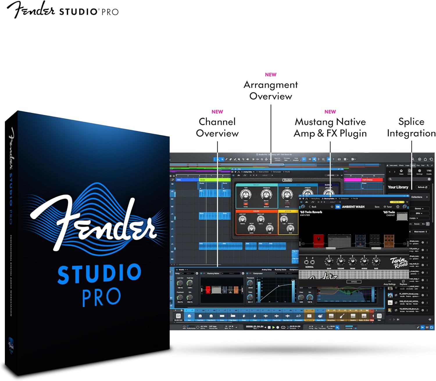 Fender Studio Pro 8 — Perpetual License Upgrade PC/Mac Online Code Full Music Production Software, Digital Audio Workstation, Guitar Recording Software, Fender Amp Modeling, Audio-to-MIDI Tools, Mix & Master, Unlimited Tracks