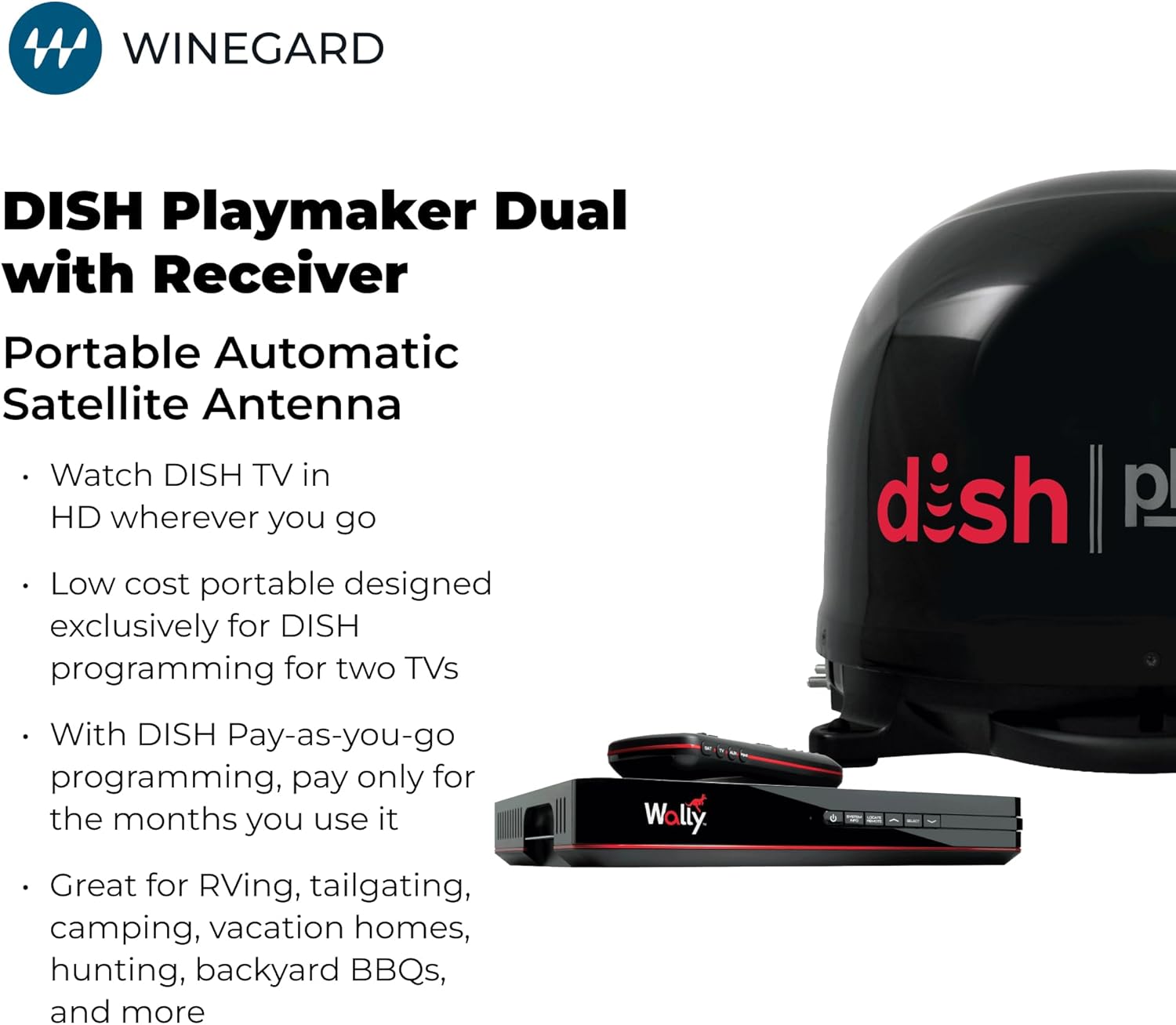 Winegard PL8035R Dish Playmaker Dual with Receiver - Automatic Satellite Antenna W/Dual Receiver Support for PL-70LR - RV, Camping, Tailgating, Outdoor, TV Connectivity - Outdoor