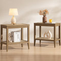 SICOTAS Rattan Nightstands Set of 2 Bedside Table - Boho Narrow End Table Living Room Set of 2 Side Table with Rattan Storage Shelves for Small Space