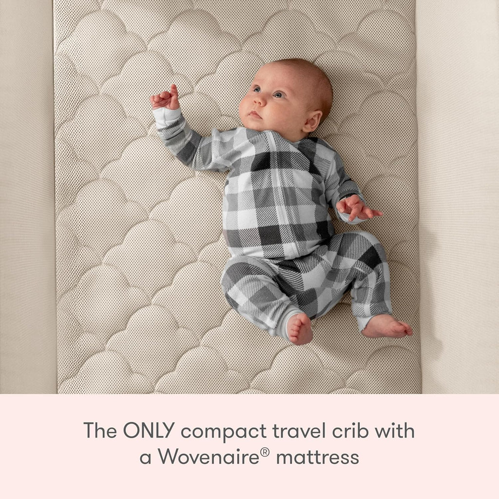 Newton Baby Compact Travel Crib & Play Yard | Breathable & Washable Mattress, Foldable Carry-On Size, Backpack Straps, Sand, Newton Bassinet Attachment NOT Included or Compatible