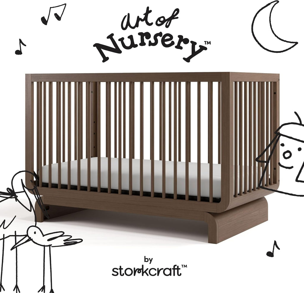 Storkcraft Santorini 5-in-1 Convertible Crib with Toddler Guardrail – GREENGUARD Gold Certified, Conversion Kit Included, 100% Solid Wood, Fits Standard Crib Mattress (Hazelnut)