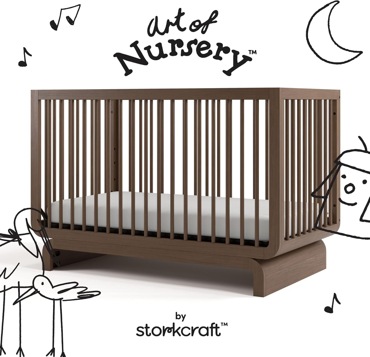 Storkcraft Santorini 5-in-1 Convertible Crib with Toddler Guardrail – GREENGUARD Gold Certified, Conversion Kit Included, 100% Solid Wood, Fits Standard Crib Mattress (Hazelnut)