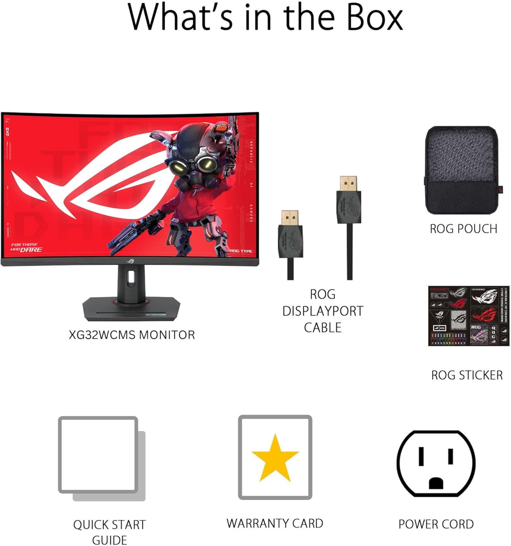 ASUS ROG Strix 32” 1440P USB-C Curved HDR400 Gaming Monitor (XG32WCMS) - QHD (2560x1440), 280Hz, 1ms, Fast VA, Extreme Low Motion Blur Sync, DisplayWidget, Tripod Socket, AI Gaming, 3 yr Warranty