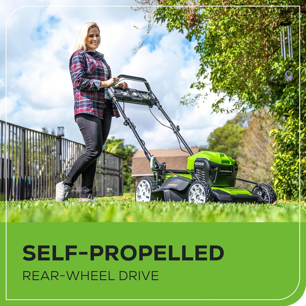 Greenworks 40V 21" Brushless Cordless (Smart Pace / Self-Propelled) Lawn Mower (75+ Compatible Tools), (2) 4.0Ah Batteries and Charger Included