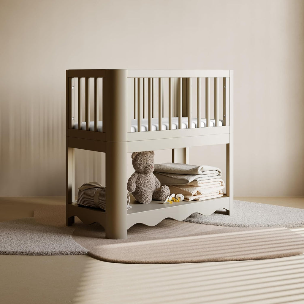 Storkcraft Casablanca 3-in-1 Convertible Bassinet – GREENGUARD Gold Certified Wood Baby Bassinet, Includes Water-Resistant Mattress, Converts to Toy Box and Bookcase (Frosted Oat)