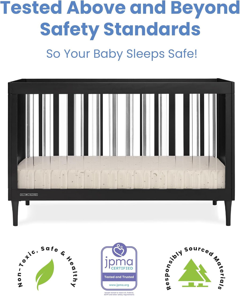 Delta Children Bowie 4-in-1 Convertible Acrylic Crib - Greenguard Gold Certified, Black Ebony