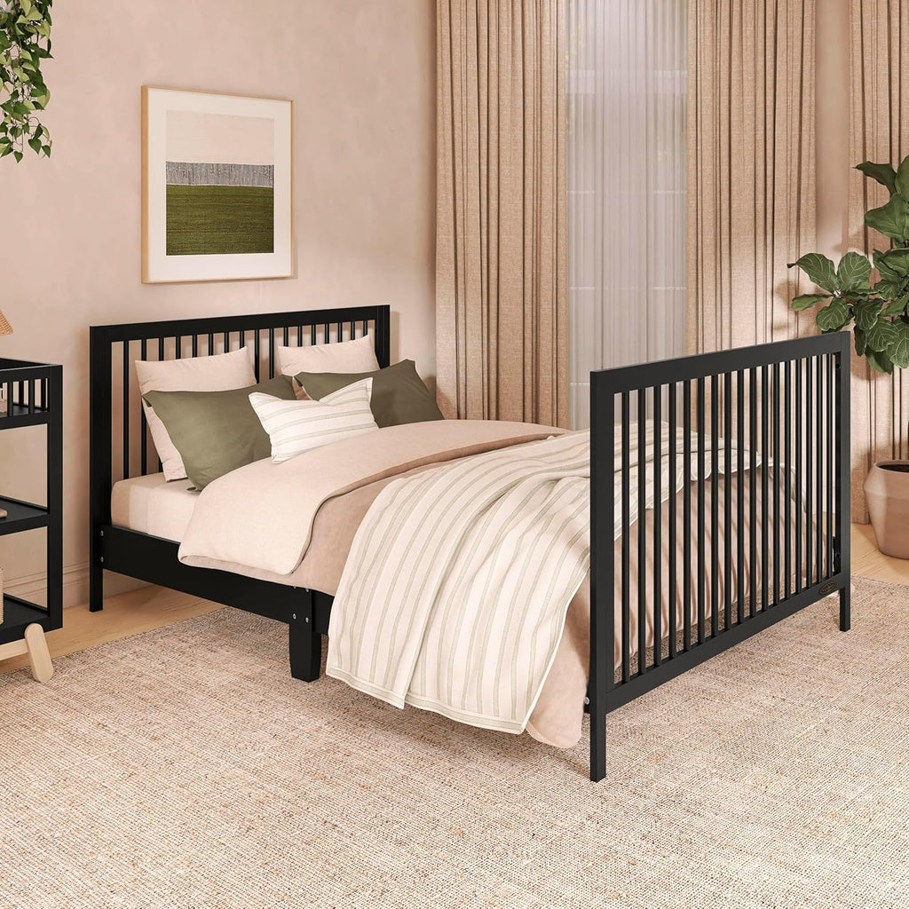 Dream On Me Hygge 5-in-1 Convertible Full-Size Baby Crib in Matte Black Vintage, GreenGuard Gold & BSA, Converts to Toddler, Day & Full-Size Bed, Adjustable Mattress Heights, Modern Nursery