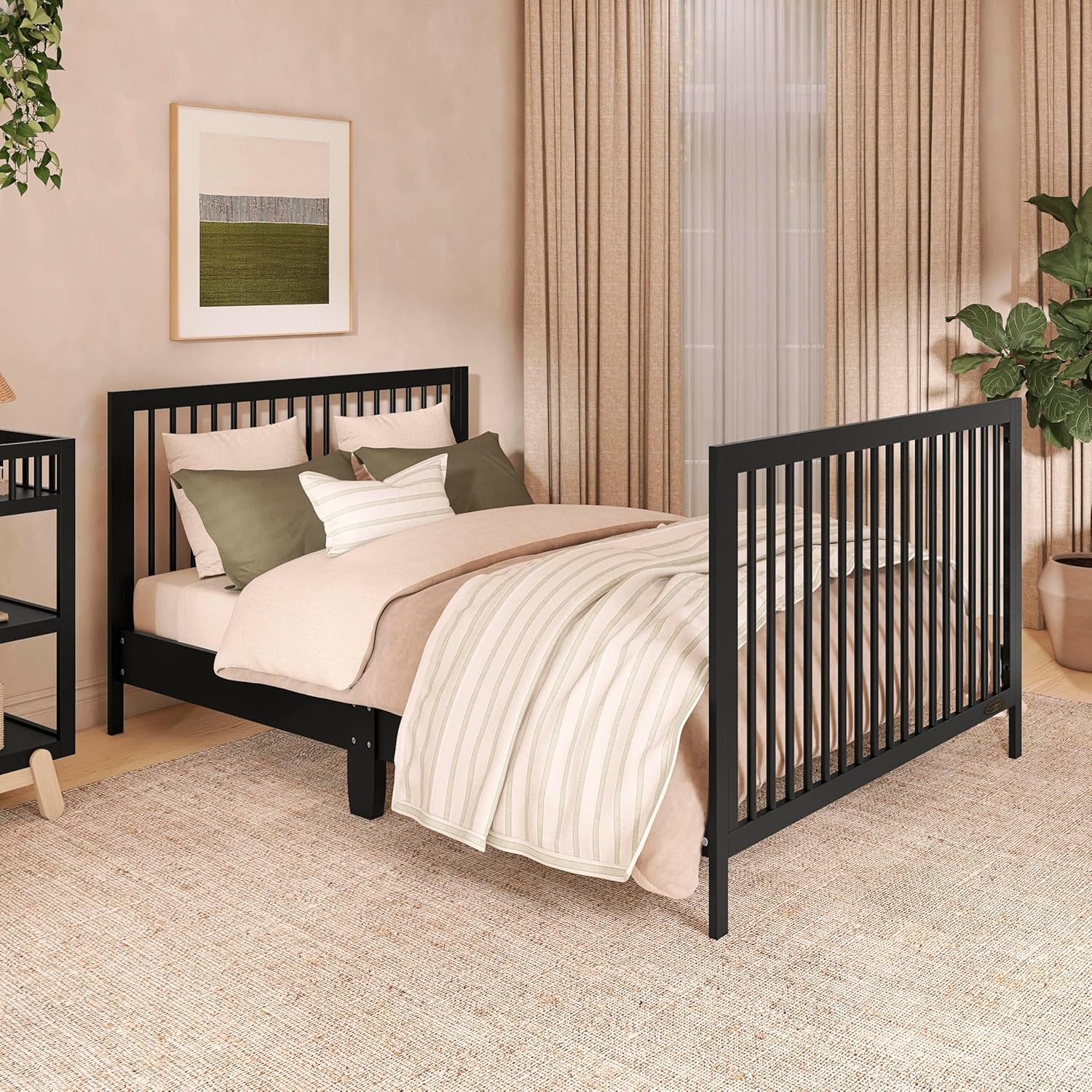 Dream On Me Hygge 5-in-1 Convertible Full-Size Baby Crib in Matte Black Vintage, GreenGuard Gold & BSA, Converts to Toddler, Day & Full-Size Bed, Adjustable Mattress Heights, Modern Nursery