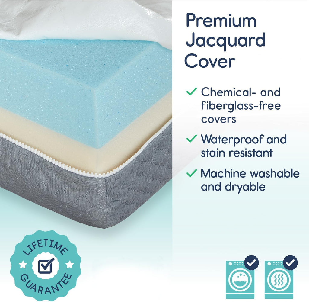 Hiccapop Baby Crib Mattress, Waterproof, Dual Sided Foam Baby Mattress, Firm Side for Babies, Soft Memory Foam Side for Toddlers, Made in USA