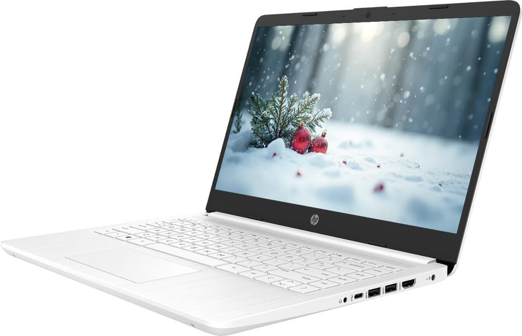 HP 14" Business Laptop, 1-Year Office 365 with Copilot AI, Dual-Core Intel Processor, Win 11, PLUSERA Earphones, Snowflake White–Best Value (Snowflake White, 16GB RAM | 1.1TB Storage)