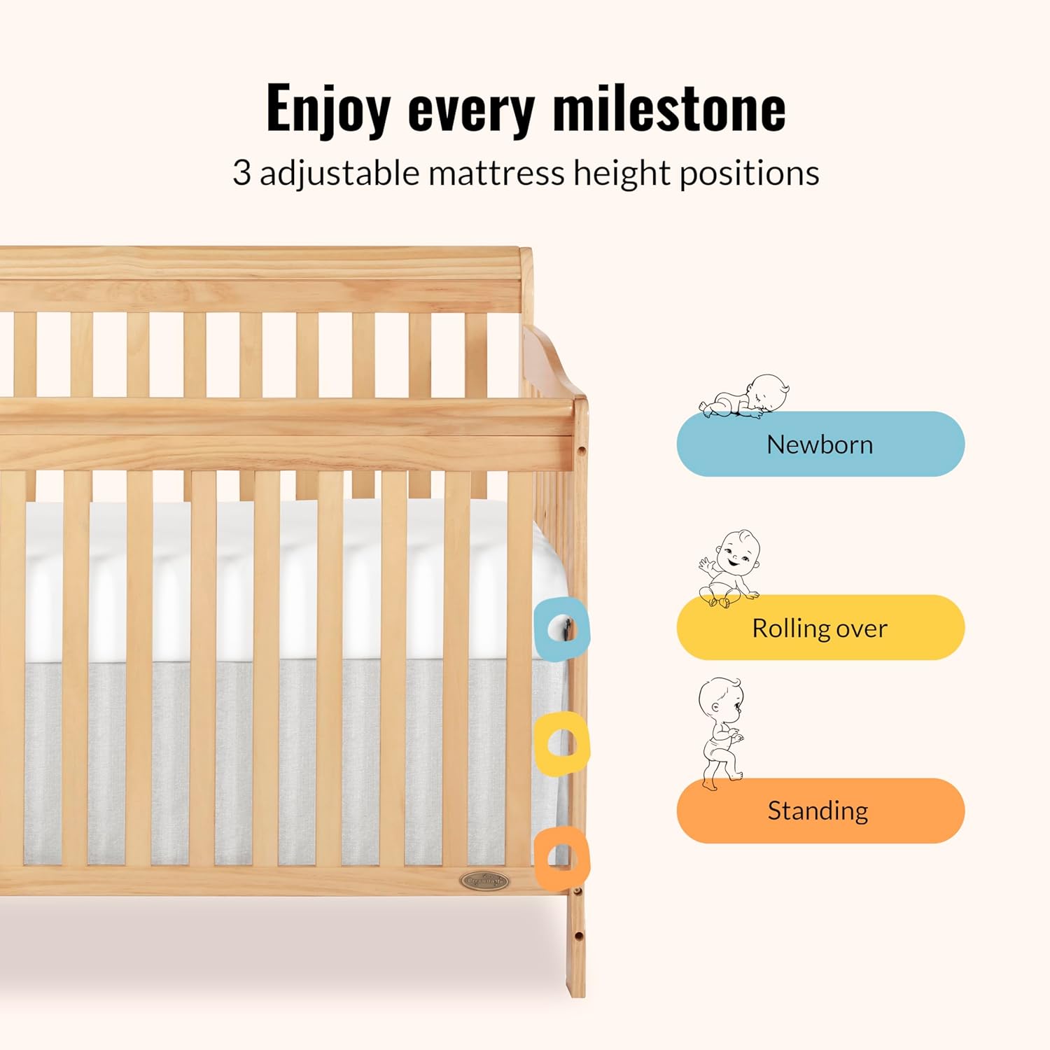 Dream On Me Ashton 4-In-1 Convertible Crib In Natural, Greenguard Gold, JPMA Certified, Non-Toxic Finishes, Features 4 Mattress Height Settings, Made Of Solid Pinewood