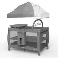Pamo Babe 7 in 1 Pack and Play with Bassinet, Portable Crib with Mattress, Diaper Changer, Magic Fold™ One-Step Quick Setup Playard, Mosquito Net, Zipper Door, Toy Arch for Newborn to Toddler