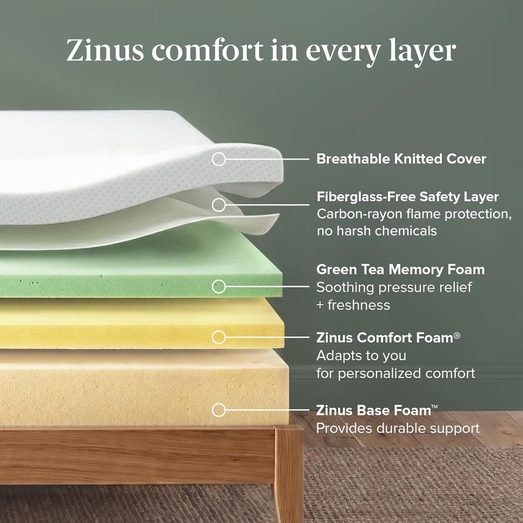 Zinus Green Tea Memory Foam Mattress 12 Inch, Pressure-Relieving Comfort & Full-Body Support, Naturally Fresh, Medium Firm Feel, CertiPUR-US & Oeko-TEX Certified Safe Materials, King