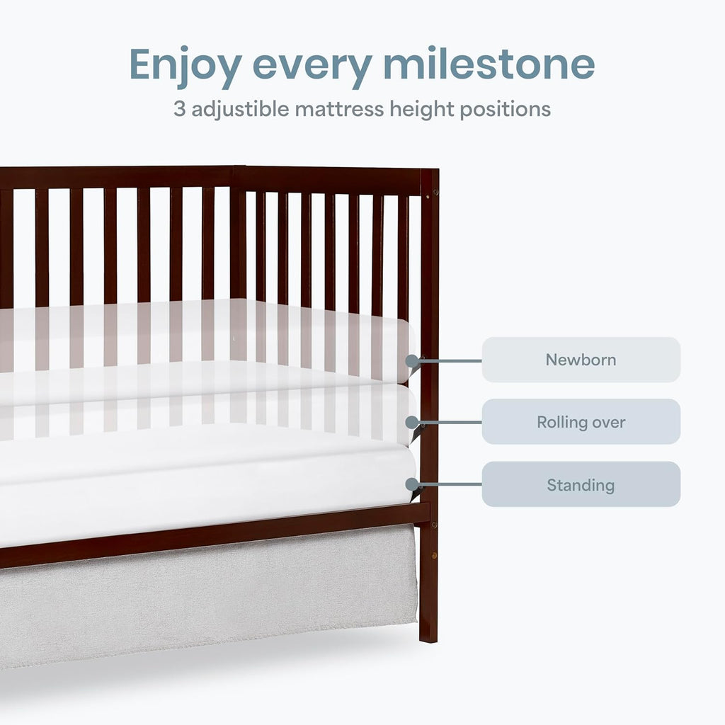 Dream On Me Synergy 5-in-1 Convertible Full-Size Baby Crib with Toddler, Day & Full Bed Conversion in Espresso, GreenGuard Gold & BSA, 3 Mattress Heights, Sustainable Pinewood